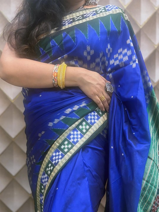 LEAD BLUE AND GREEN PASAPALI SAMBALPURI SILK SAREE